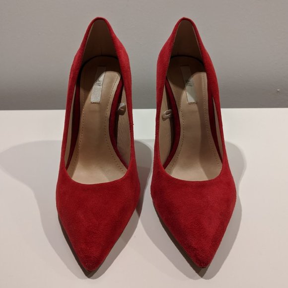 H&M Red (Faux) Suede Leather Pointed Toe Pumps - Picture 3 of 4